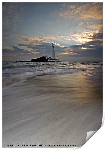 St. Marys Lighthouse sunrise Print by R K Photography