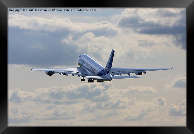 Airbus A380 takeoff Framed Print by P H
