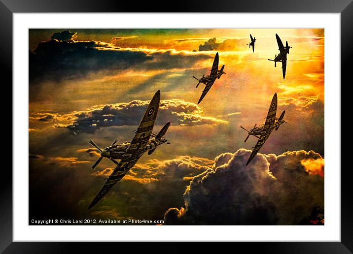 Spitfire Attack Framed Mounted Print by Chris Lord