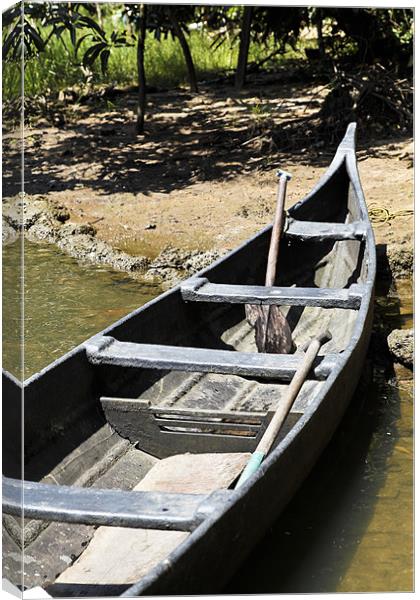 Angled canoe on sandy bank Canvas Print by Arfabita  