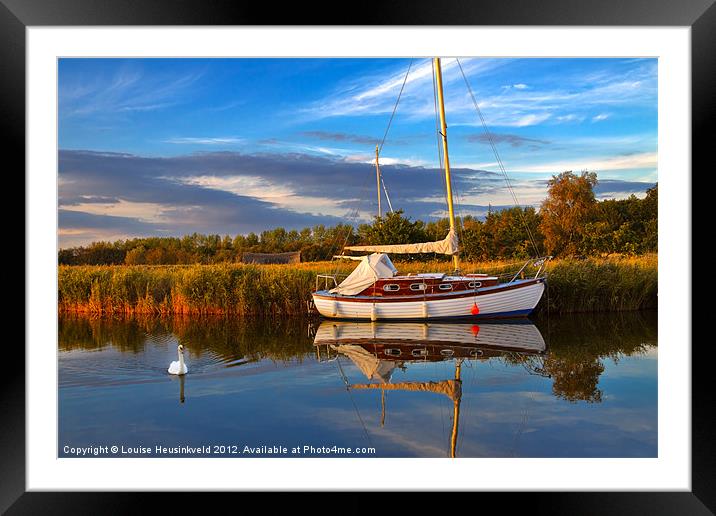 Sailboat moored at Horsey Mere Framed Mounted Print by Louise Heusinkveld