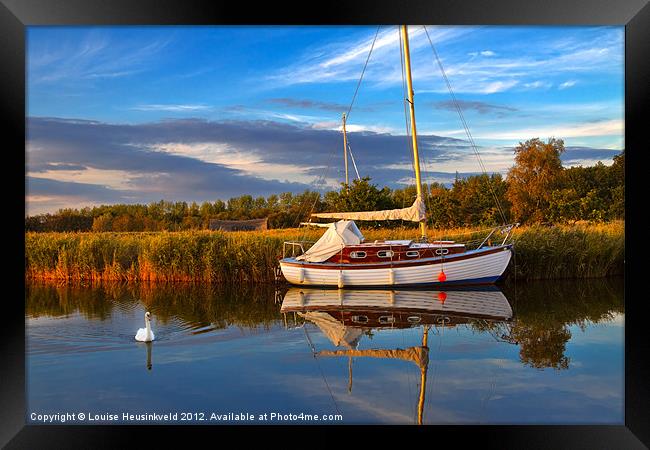 Sailboat moored at Horsey Mere Framed Print by Louise Heusinkveld