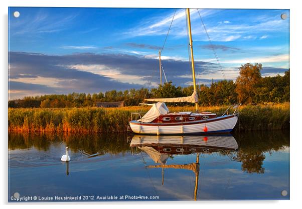 Sailboat moored at Horsey Mere Acrylic by Louise Heusinkveld