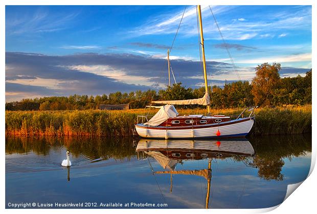 Sailboat moored at Horsey Mere Print by Louise Heusinkveld