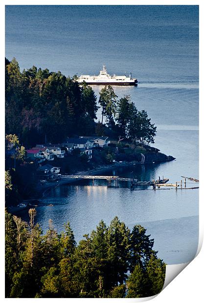 MILL BAY ferry passing Sandy Beach Rd, Vancouver Island, BC, Canada Print by Andy Smy