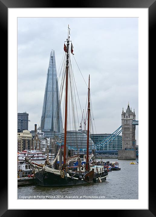 Boats and the Shard Framed Mounted Print by Philip Pound