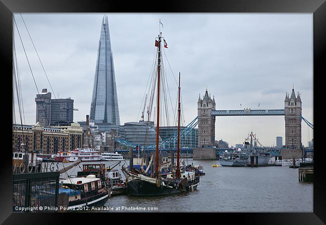 Boats Shard & Tower Bridge Framed Print by Philip Pound