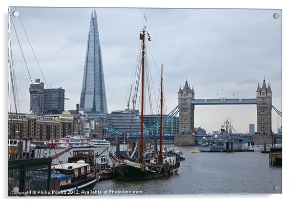 Boats Shard & Tower Bridge Acrylic by Philip Pound