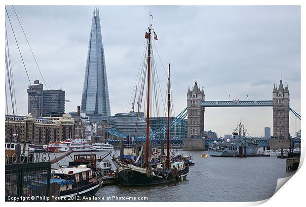 Boats Shard & Tower Bridge Print by Philip Pound