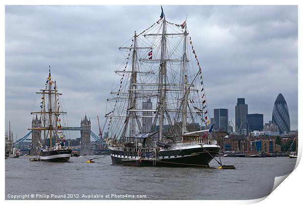 Tall Ships on River Thames Print by Philip Pound
