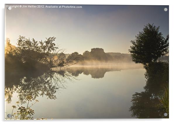 Misty Thames at Mapledurham Acrylic by Jim Hellier