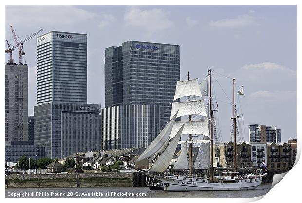 Tall Ship at Canary Wharf Print by Philip Pound