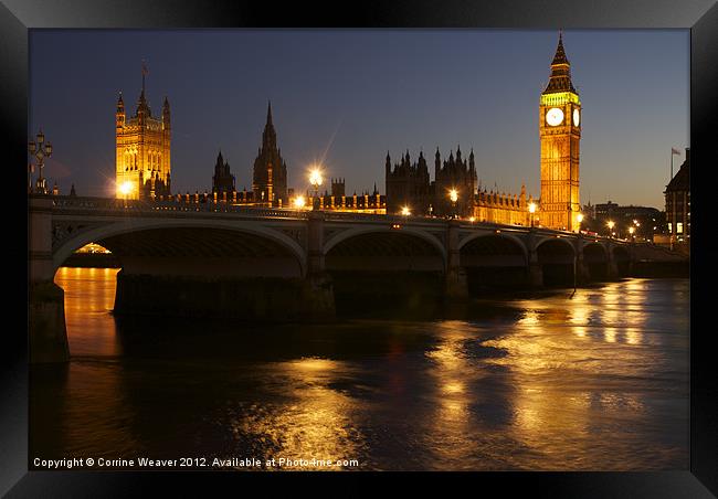 Big Ben & The Houses of Parliament at night Framed Print by Corrine Weaver