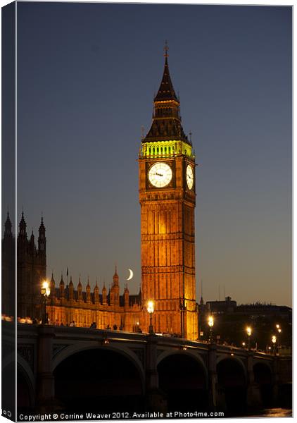 Big Ben at night with the Moon Canvas Print by Corrine Weaver