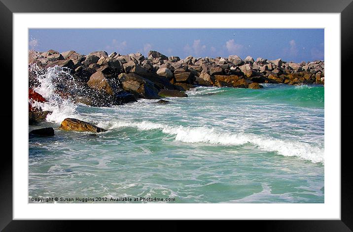 Waves Crashing into Jetty Rocks Framed Mounted Print by Susan Medeiros