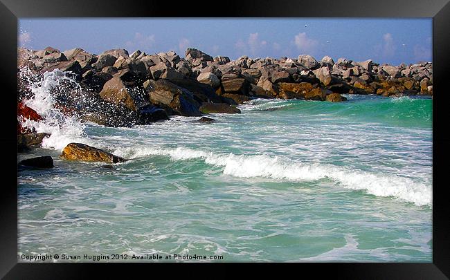 Waves Crashing into Jetty Rocks Framed Print by Susan Medeiros
