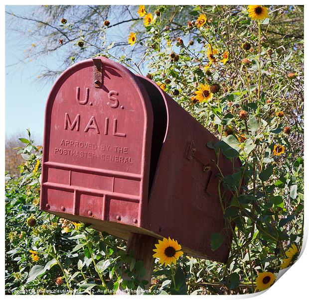Red Mailbox with Yellow Flowers Print by Louise Heusinkveld