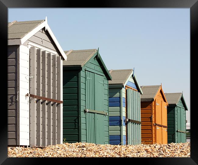 Hayling Island beach huts Framed Print by Marilyn PARKER