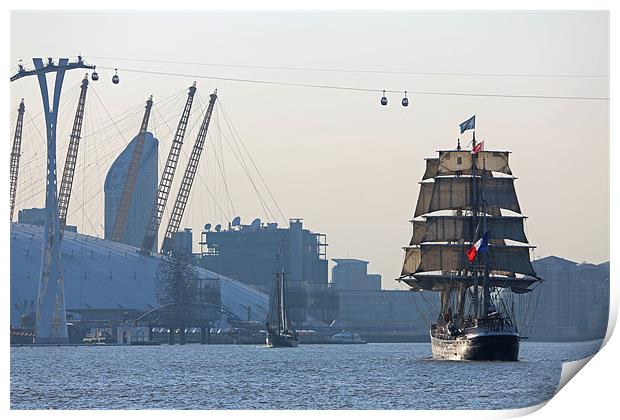 Belem at North Greenwich Print by Rob  Powell