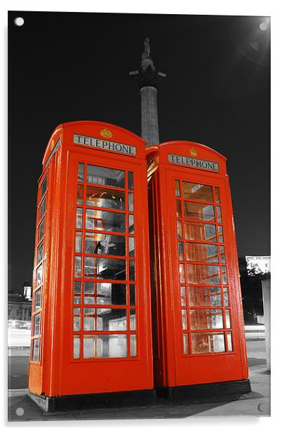 London Phone Boxes Acrylic by Phil Clements