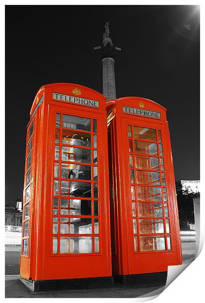 London Phone Boxes Print by Phil Clements