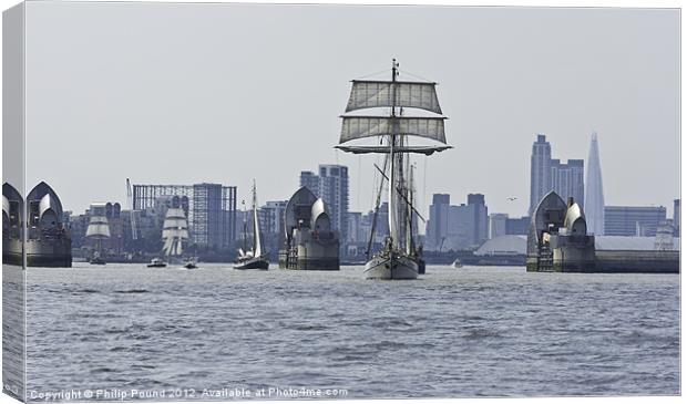 Tall Ships at Thames Barrier Canvas Print by Philip Pound