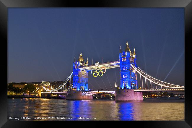London Bridge Night Time Olympic Style Framed Print by Corrine Weaver