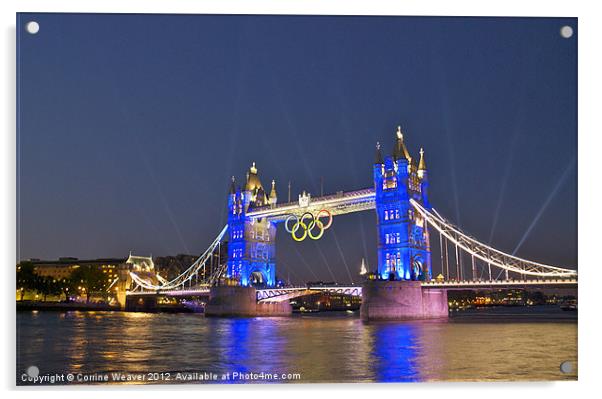 London Bridge Night Time Olympic Style Acrylic by Corrine Weaver