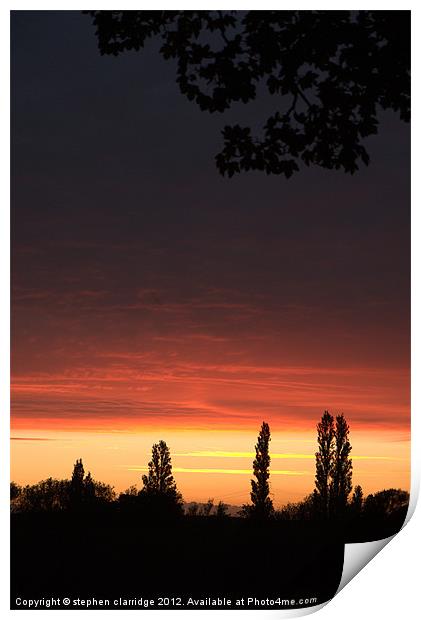 Sunset with trees Print by stephen clarridge
