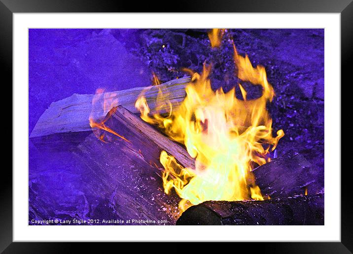 Camp Fire in Montana Framed Mounted Print by Larry Stolle