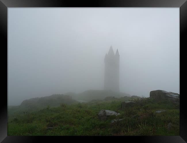 Scrabo Tower In The Mist Framed Print by Noreen Linale