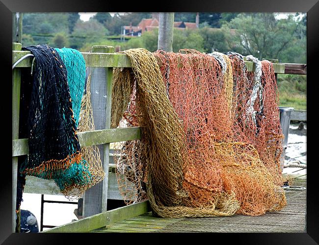 Fishing Nets Southwold Framed Print by Noreen Linale
