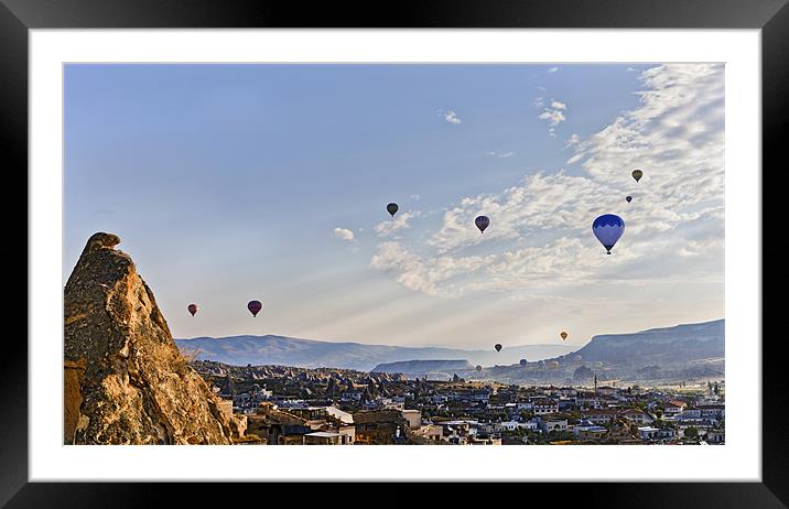 Hot air balloons morning drift Framed Mounted Print by Arfabita  