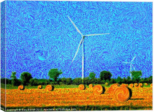 Windmills In A Field Canvas Print by Gary Barratt