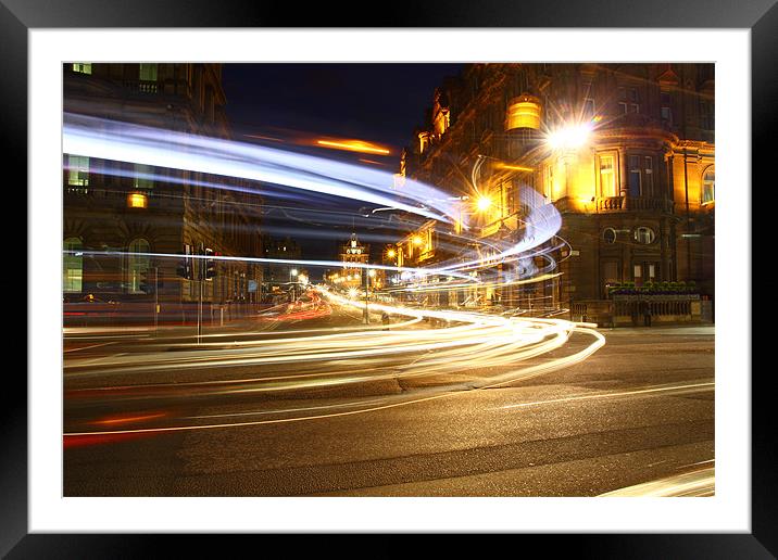 Edinburgh princes street light trails Framed Mounted Print by James Marsden