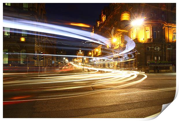Edinburgh princes street light trails Print by James Marsden
