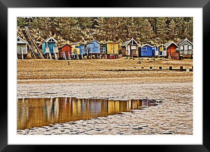 Colourful Wells Beach Huts Framed Mounted Print by Paul Macro