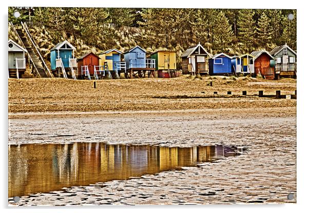 Colourful Wells Beach Huts Acrylic by Paul Macro