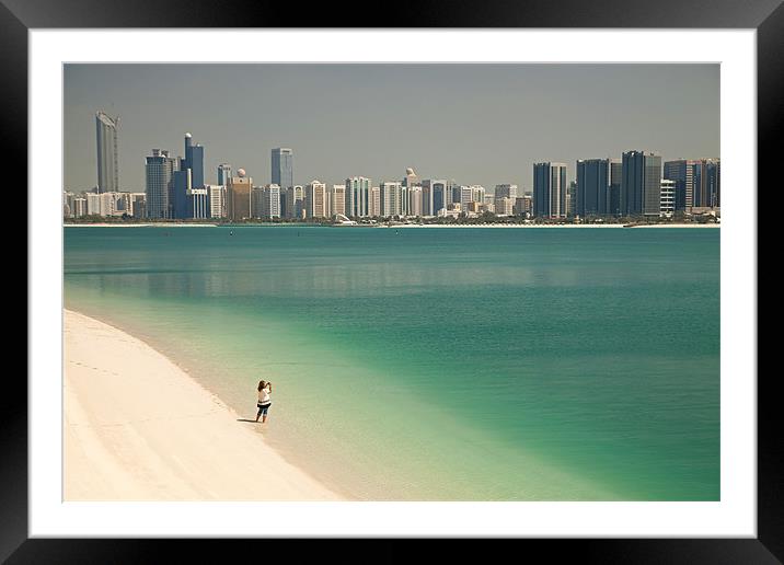 Beach and skyline of Abu Dhabi Framed Mounted Print by peter schickert