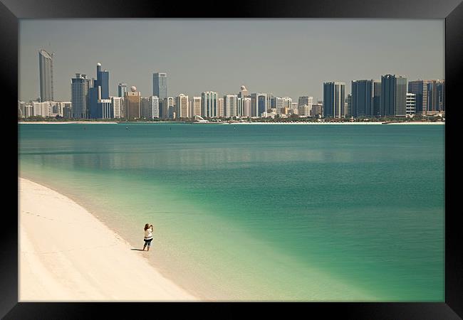 Beach and skyline of Abu Dhabi Framed Print by peter schickert