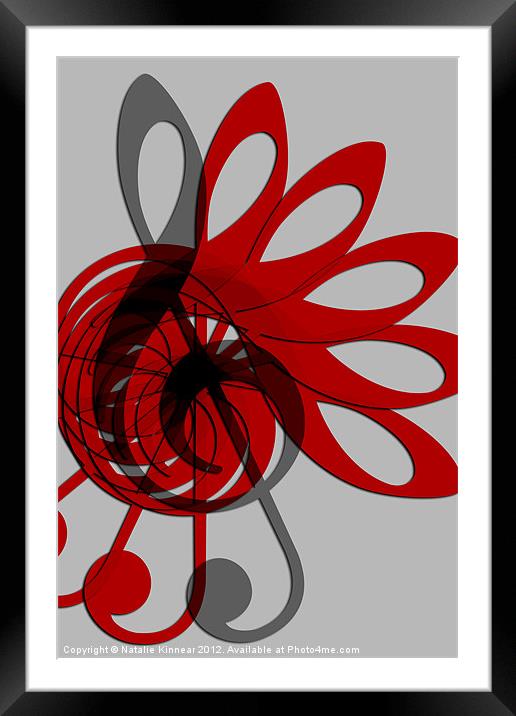 Music Treble Clef Abstract in Grey Red and Black Framed Mounted Print by Natalie Kinnear