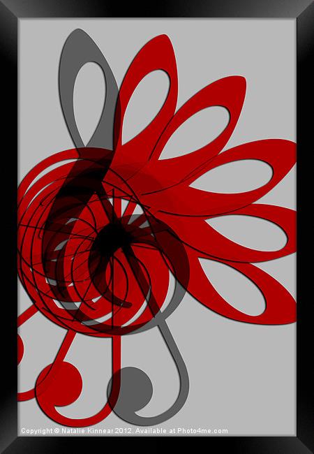 Music Treble Clef Abstract in Grey Red and Black Framed Print by Natalie Kinnear