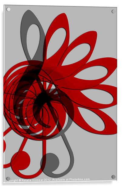 Music Treble Clef Abstract in Grey Red and Black Acrylic by Natalie Kinnear