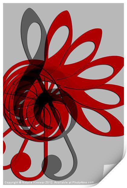 Music Treble Clef Abstract in Grey Red and Black Print by Natalie Kinnear