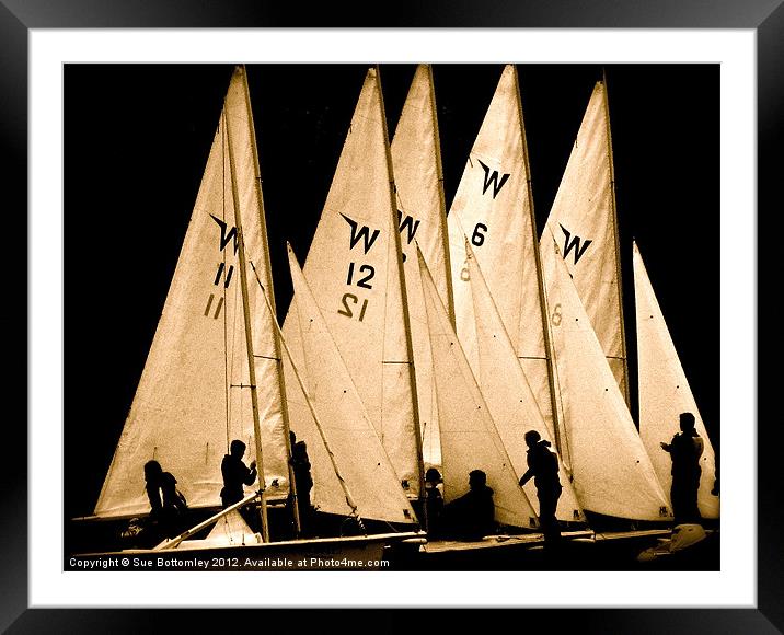 Sailing boats in silhouette Framed Mounted Print by Sue Bottomley
