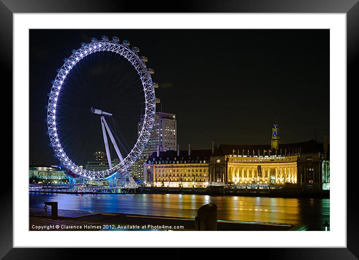 London Eye at Night Framed Mounted Print by Clarence Holmes