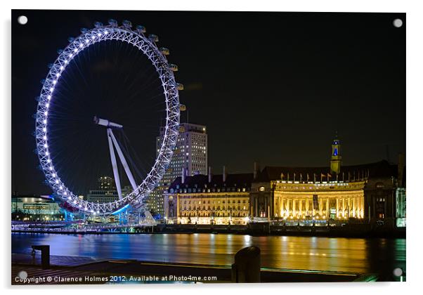 London Eye at Night Acrylic by Clarence Holmes