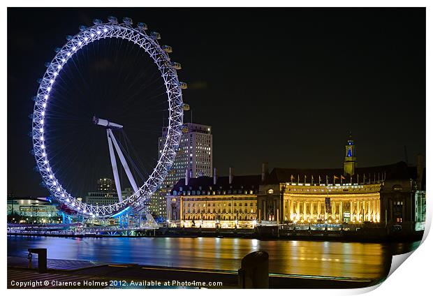 London Eye at Night Print by Clarence Holmes