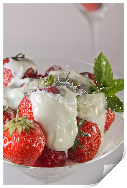 Strawberries and cream Print by Carl Floodgate