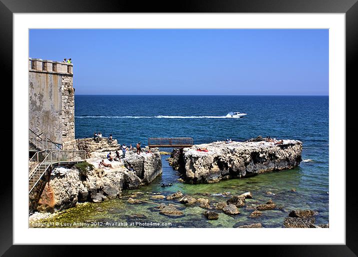 the beach at Ortigia Framed Mounted Print by Lucy Antony